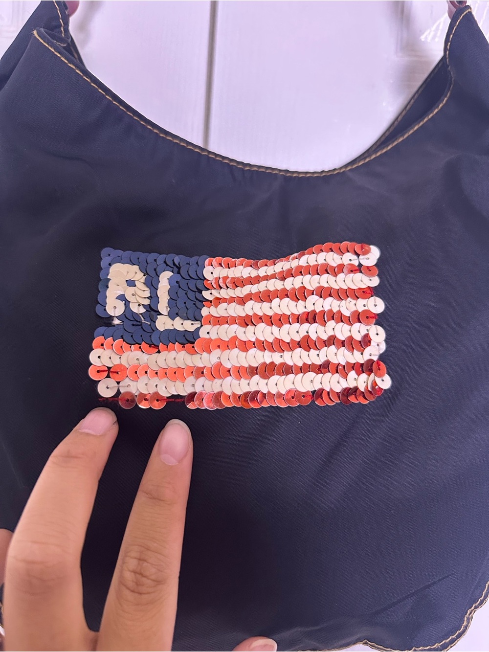 Ralph Lauren Navy Shoulder Bag with Sequin Flag Accent - Picture 2 of 4